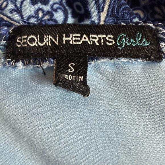 Sequin Hearts Blue Geometric Kids Romper - Picture 3 of 4